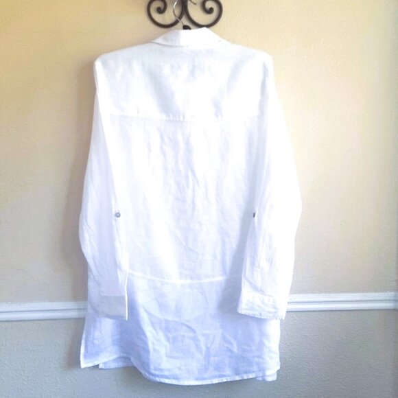 Tahari 100% Linen Button Down Tunic White Small - Picture 7 of 9